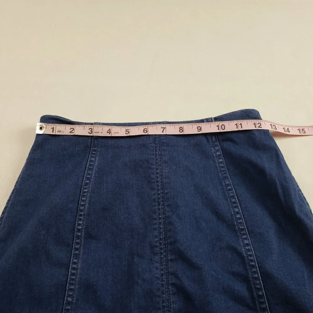 Free People Modern Femme Denim Mini Skirt Womens 6 Blue Back Zip Stretch Short